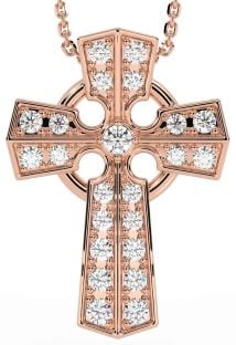 Diamond Rose Gold Silver Celtic Cross Necklace