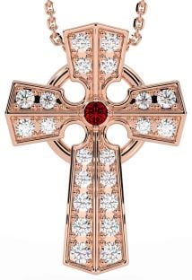 Diamond Garnet Rose Gold Silver Celtic Cross Necklace