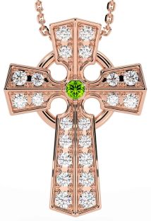 Diamond Peridot Rose Gold Silver Celtic Cross Necklace