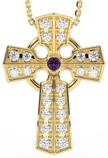 Diamond Alexandrite Gold Silver Celtic Cross Necklace