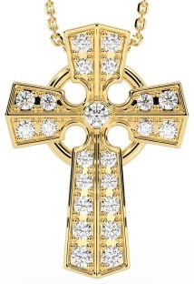 Diamond Gold Silver Celtic Cross Necklace