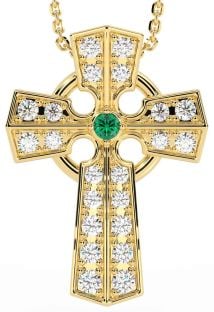 Diamond Emerald Gold Silver Celtic Cross Necklace