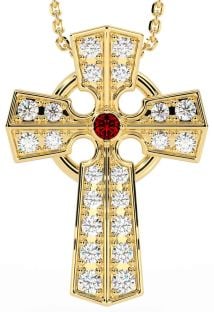 Diamond Garnet Gold Silver Celtic Cross Necklace