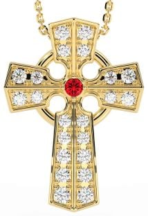 Diamond Ruby Gold Silver Celtic Cross Necklace