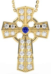 Diamond Sapphire Gold Silver Celtic Cross Necklace