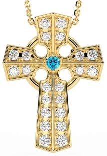 Diamond Topaz Gold Silver Celtic Cross Necklace