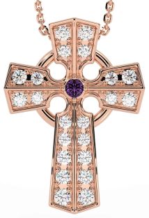 Diamond Alexandrite Rose Gold Celtic Cross Necklace