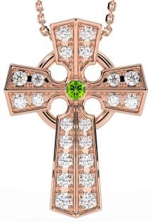 Diamond Peridot Rose Gold Celtic Cross Necklace