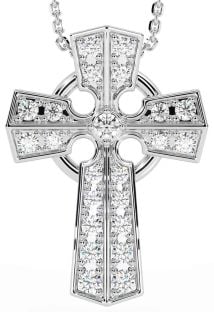 Diamond Silver Celtic Cross Necklace