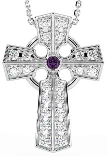 Diamond Alexandrite White Gold Celtic Cross Necklace