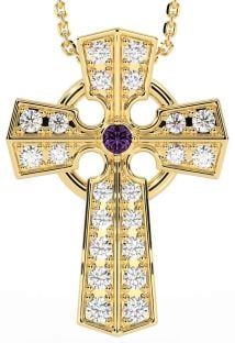 Diamond Alexandrite Gold Celtic Cross Necklace