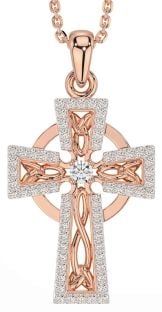 Diamond Rose Gold Silver Celtic Cross Necklace