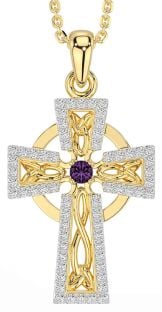 Diamond Alexandrite Gold Silver Celtic Cross Necklace