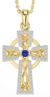 Diamond Sapphire Gold Silver Celtic Cross Necklace