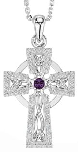 Diamond Alexandrite Silver Celtic Cross Necklace