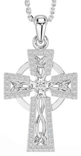 Diamond Silver Celtic Cross Necklace