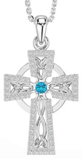 Diamond Topaz Silver Celtic Cross Necklace