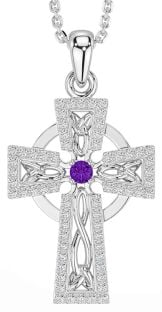 Diamond Amethyst White Gold Celtic Cross Necklace