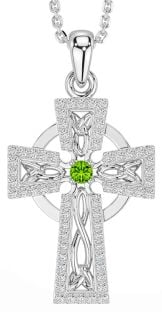 Diamond Peridot White Gold Celtic Cross Necklace