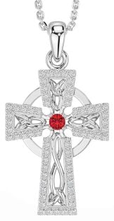 Diamond Ruby White Gold Celtic Cross Necklace