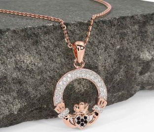 Diamond Alexandrite Rose Gold Silver Claddagh Necklace