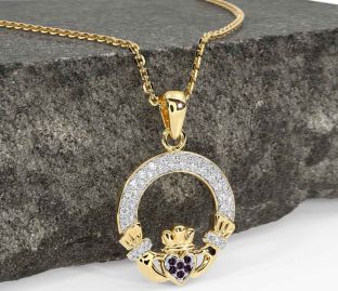 Diamond Alexandrite Gold Silver Claddagh Necklace