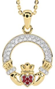 Diamond Ruby Gold Silver Claddagh Necklace