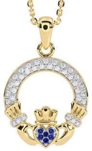 Diamond Sapphire Gold Silver Claddagh Necklace