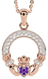 Diamond Amethyst Rose Gold Claddagh Necklace