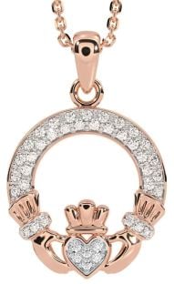 Diamond Rose Gold Claddagh Necklace