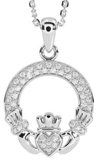 Diamond Silver Claddagh Necklace