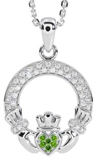 Diamond Peridot Silver Claddagh Necklace