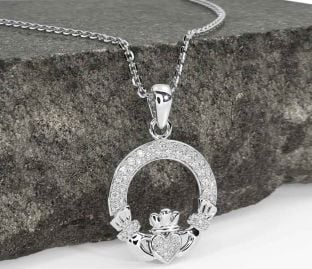 Diamond White Gold Claddagh Necklace