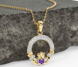 Diamond Amethyst Gold Claddagh Necklace