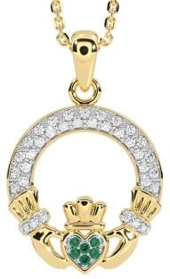 Diamond Emerald Gold Claddagh Necklace