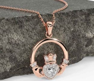 Diamond Rose Gold Claddagh Necklace