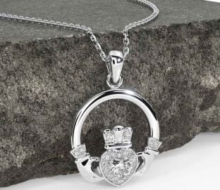 Diamond White Gold Claddagh Necklace