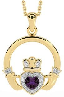 Diamond Alexandrite Gold Claddagh Necklace