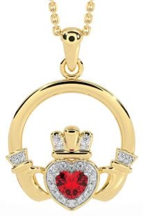 Diamond Ruby Gold Claddagh Necklace