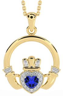 Diamond Sapphire Gold Claddagh Necklace
