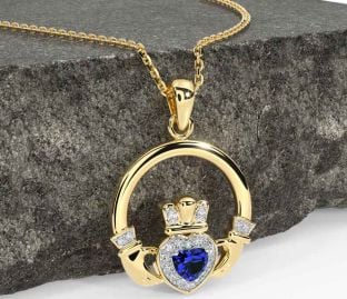 Diamond Sapphire Gold Claddagh Necklace