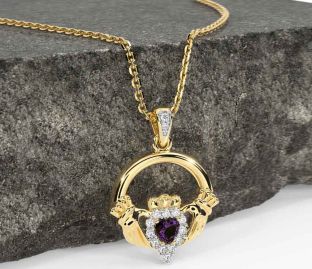 Diamond Alexandrite Gold Silver Claddagh Necklace