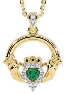 Diamante Smeraldo Oro Argento Claddagh Collana