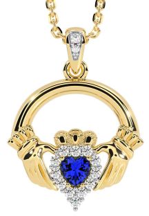 Diamond Sapphire Gold Silver Claddagh Necklace