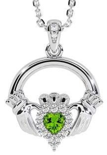 Diamond Peridot Silver Claddagh Necklace