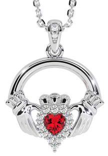 Diamond Ruby Silver Claddagh Necklace