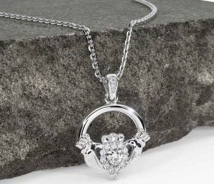 Diamond White Gold Claddagh Necklace