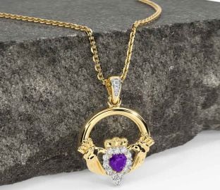Diamond Amethyst Gold Claddagh Necklace