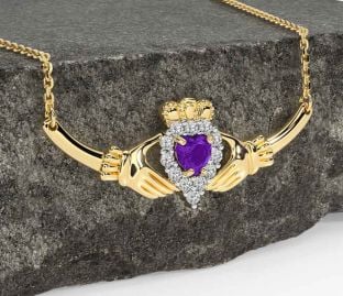 Diamond Amethyst Gold Claddagh Necklace