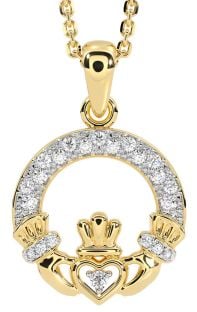 Diamond Gold Silver Claddagh Necklace